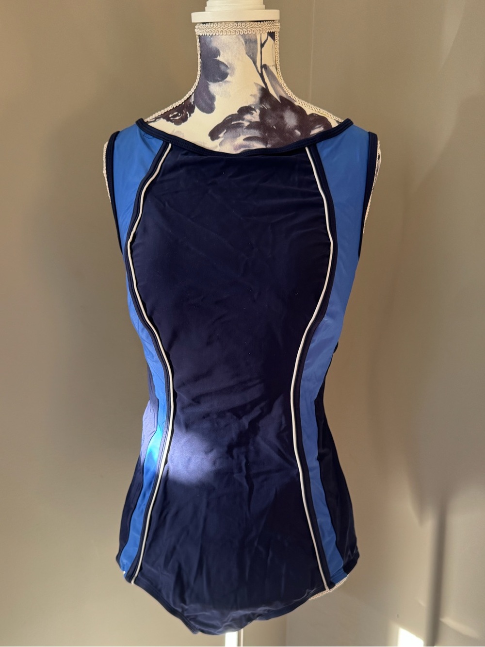 Krista Navy Blue Athletic One Piece Swimsuit High Scoop Neck With Open Back